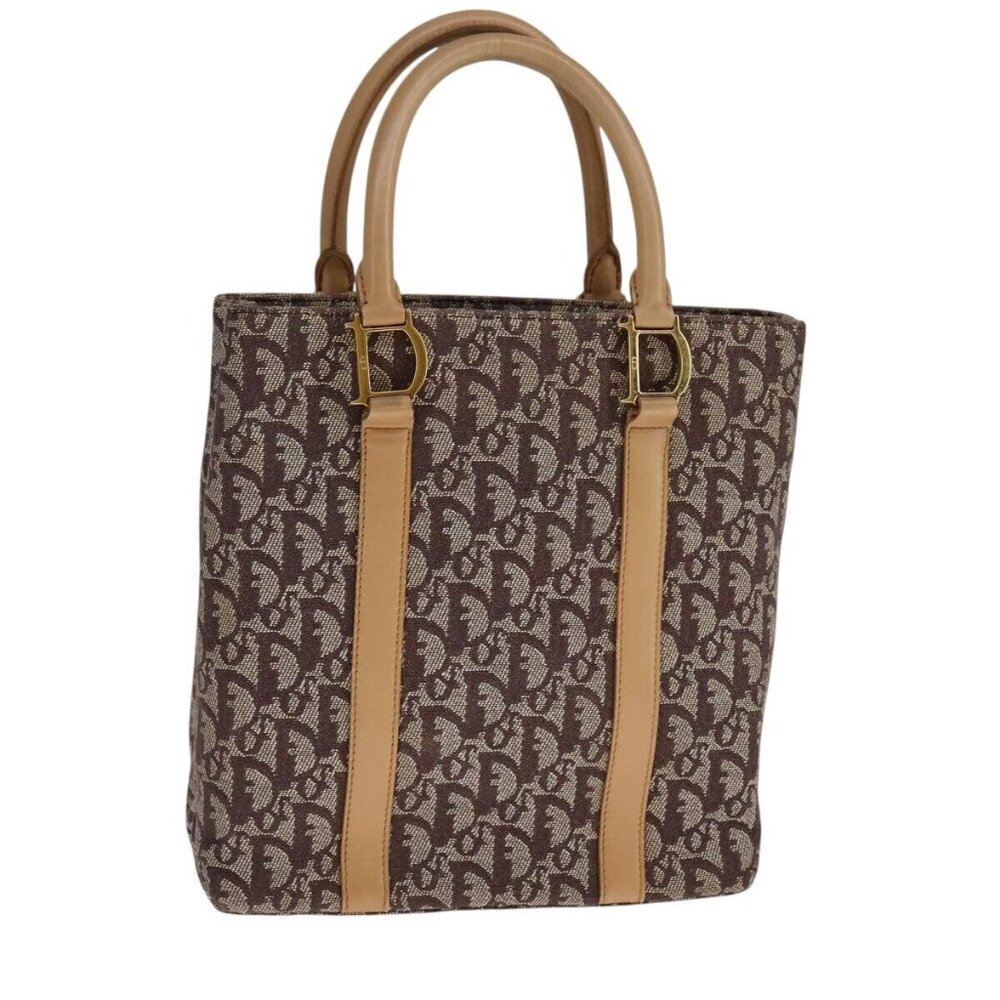 Christian Dior Trotter Canvas Hand Bag Brown Gold Auth bs21990
